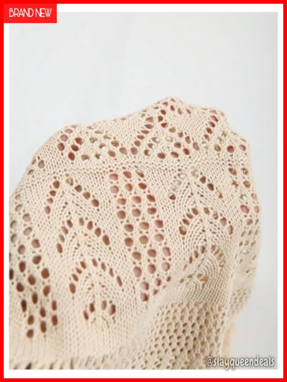Women's Tie Front Crochet Sweater Vest Hollow Out V Neck Sleeveless Cardigan - Picture 5 of 5